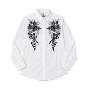 Helix Men’s XXL White Cotton Button Up Shirt Gothic Cross Angel Wings Y2K Grunge